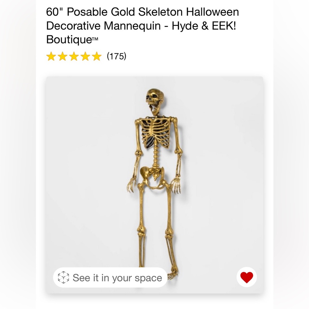 Target Halloween Gold Posable Skeleton. 60" high, p